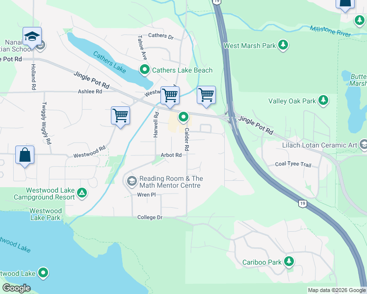 map of restaurants, bars, coffee shops, grocery stores, and more near 296 Kathryn Place in Nanaimo