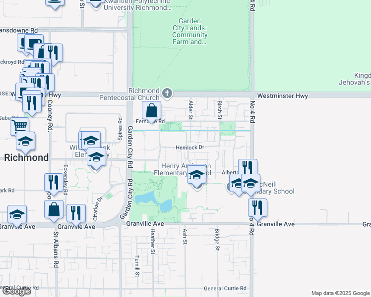 map of restaurants, bars, coffee shops, grocery stores, and more near in Richmond