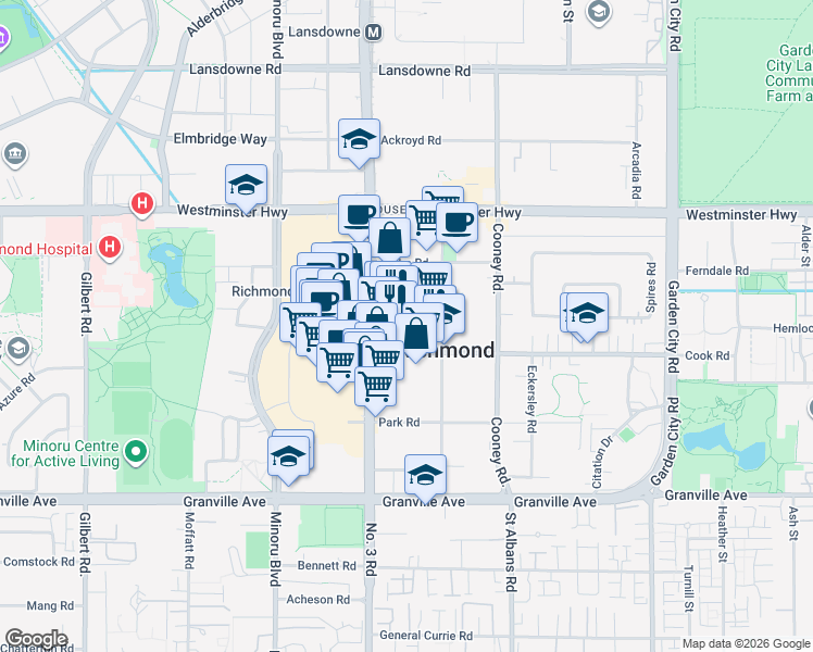 map of restaurants, bars, coffee shops, grocery stores, and more near in Richmond