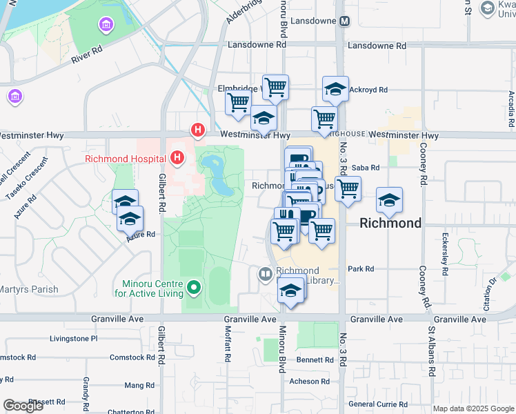 map of restaurants, bars, coffee shops, grocery stores, and more near 6399 Mah Bing St in Richmond