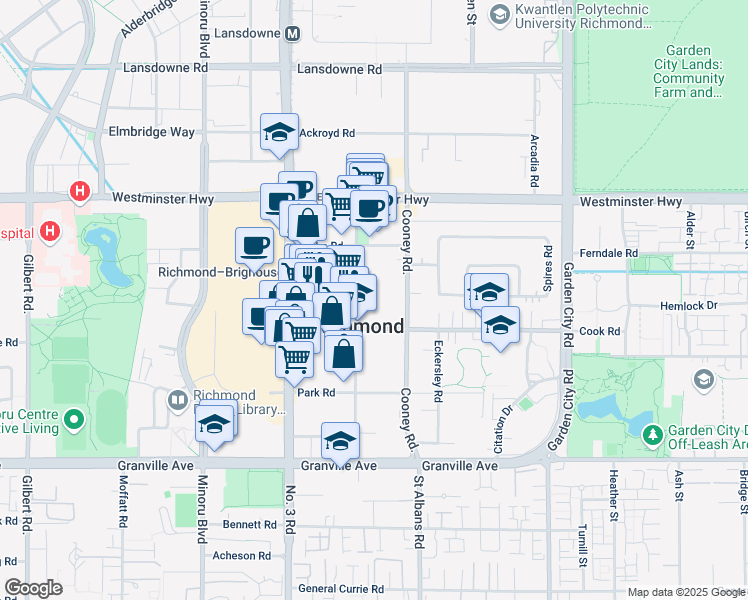 map of restaurants, bars, coffee shops, grocery stores, and more near in Richmond