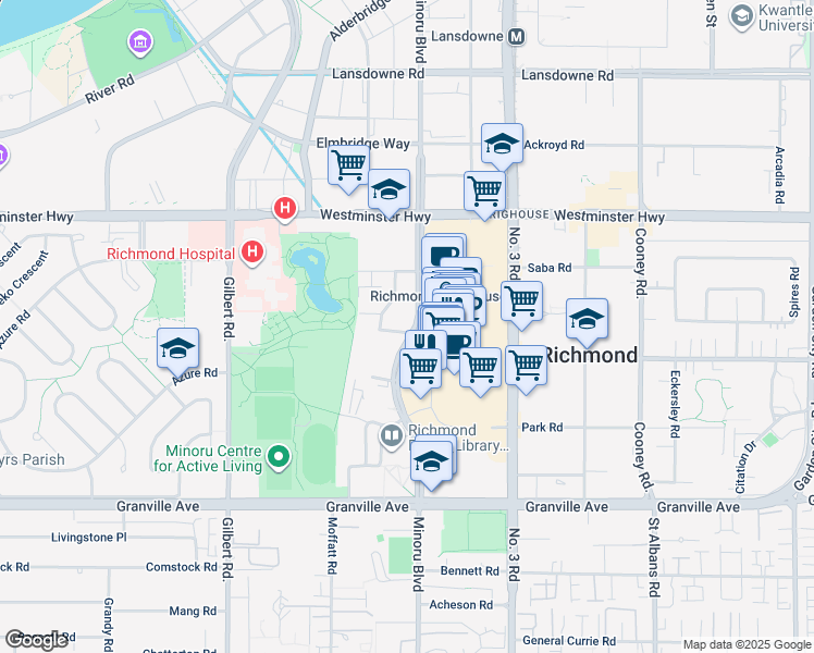 map of restaurants, bars, coffee shops, grocery stores, and more near 7399 Murdoch Avenue in Richmond