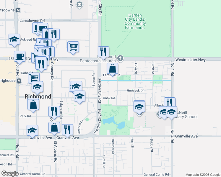 map of restaurants, bars, coffee shops, grocery stores, and more near 9133 Hemlock Drive in Richmond