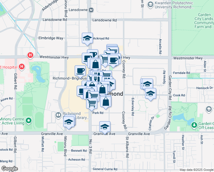 map of restaurants, bars, coffee shops, grocery stores, and more near in Richmond