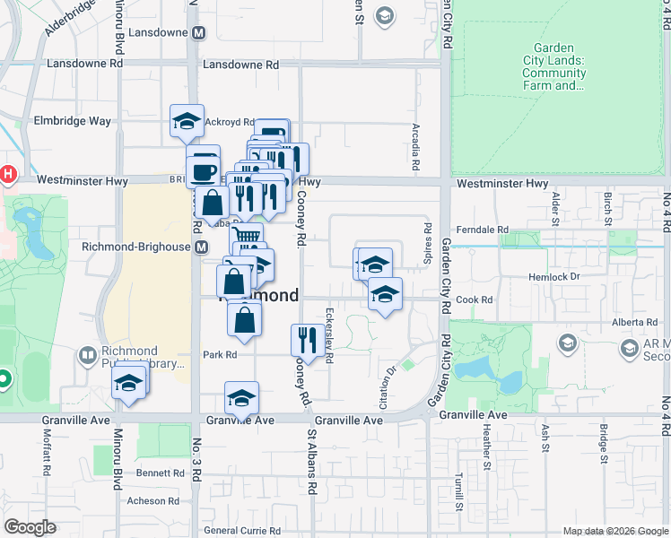 map of restaurants, bars, coffee shops, grocery stores, and more near in Richmond
