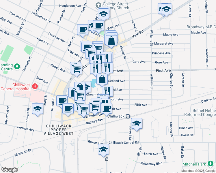 map of restaurants, bars, coffee shops, grocery stores, and more near in Chilliwack