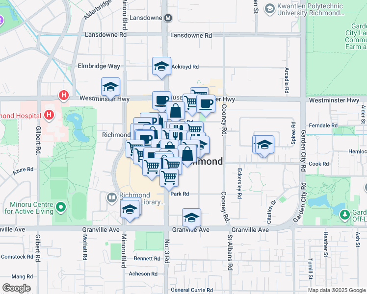 map of restaurants, bars, coffee shops, grocery stores, and more near in Richmond