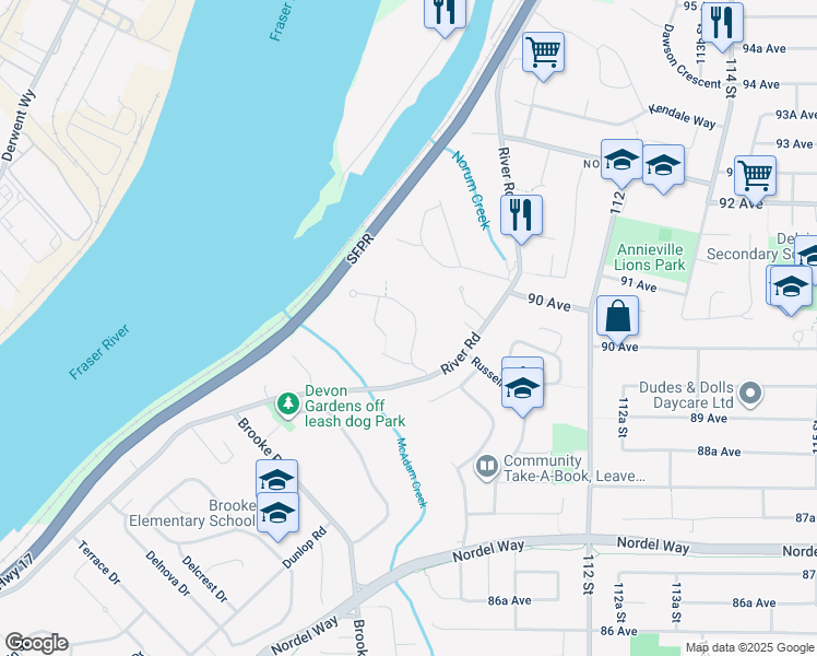 map of restaurants, bars, coffee shops, grocery stores, and more near 9005 Collings Way in Delta