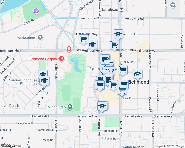 map of restaurants, bars, coffee shops, grocery stores, and more near 7333 Murdoch Avenue in Richmond