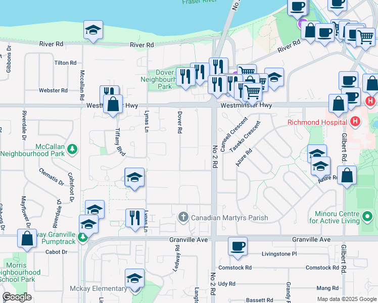 map of restaurants, bars, coffee shops, grocery stores, and more near 5720 Bouchard Gate in Richmond