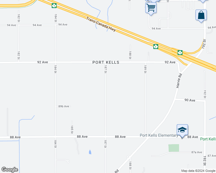 map of restaurants, bars, coffee shops, grocery stores, and more near 9072 187 Street in Surrey