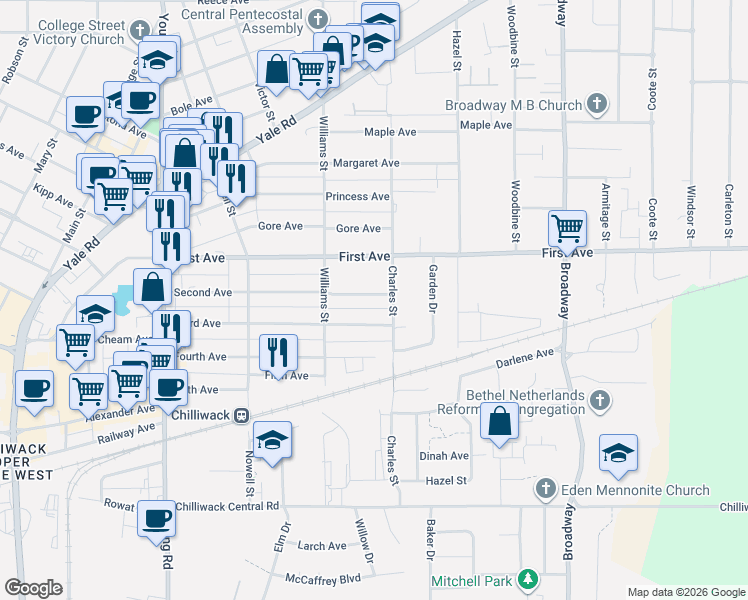 map of restaurants, bars, coffee shops, grocery stores, and more near in Chilliwack
