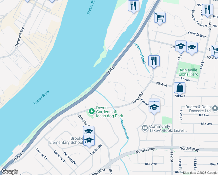 map of restaurants, bars, coffee shops, grocery stores, and more near 9061 Collings Way in Delta