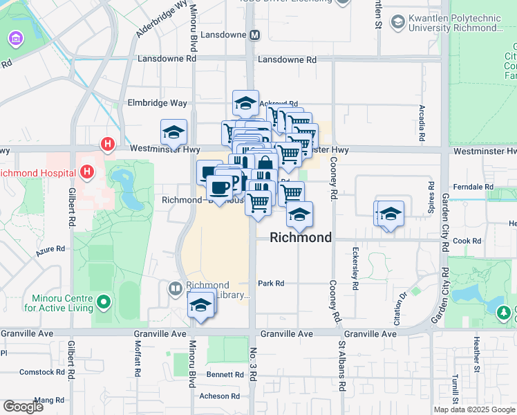 map of restaurants, bars, coffee shops, grocery stores, and more near 6288 Number 3 Road in Richmond