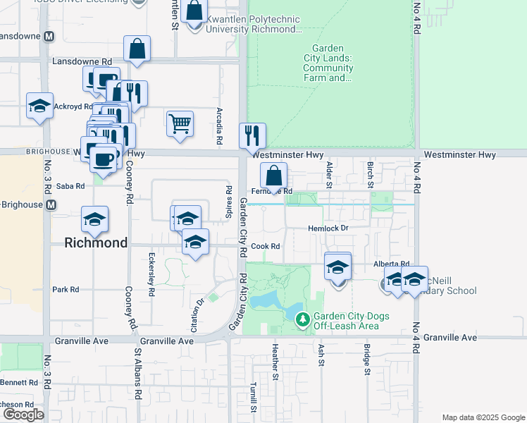 map of restaurants, bars, coffee shops, grocery stores, and more near 4738 Hemlock Drive in Richmond
