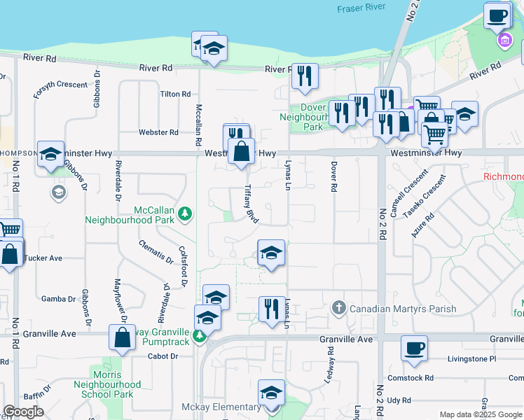 map of restaurants, bars, coffee shops, grocery stores, and more near 6271 Jade Court in Richmond