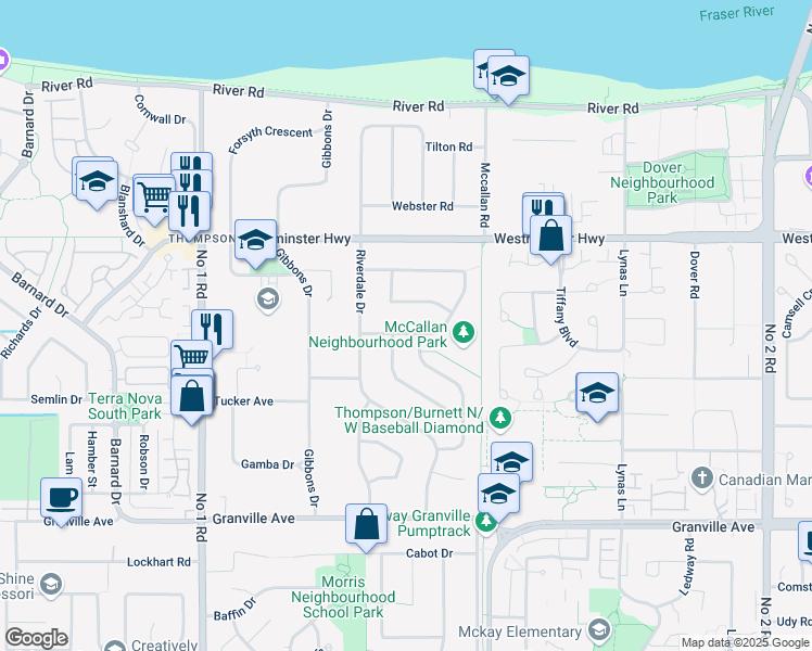 map of restaurants, bars, coffee shops, grocery stores, and more near 4651 Larkspur Avenue in Richmond