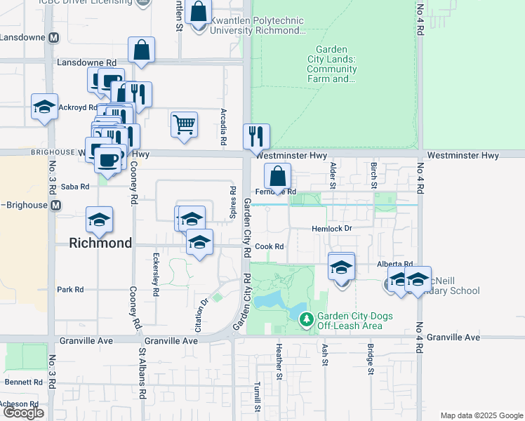 map of restaurants, bars, coffee shops, grocery stores, and more near 9180 Hemlock Drive in Richmond