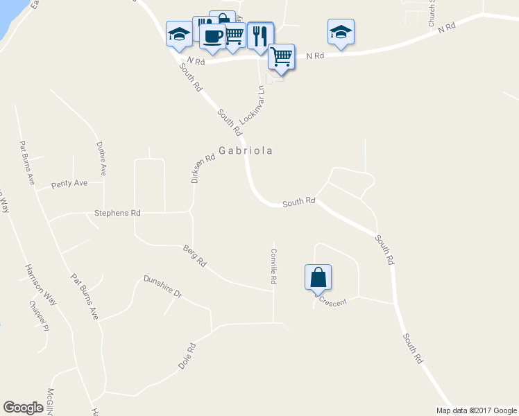 map of restaurants, bars, coffee shops, grocery stores, and more near Gabriola Road in Victoria