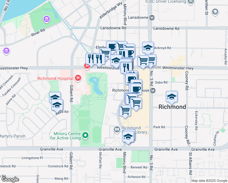 map of restaurants, bars, coffee shops, grocery stores, and more near 7368 Gollner Avenue in Richmond