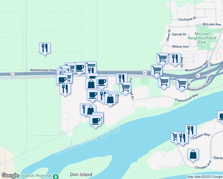 map of restaurants, bars, coffee shops, grocery stores, and more near 21331 Gordon Way in Richmond