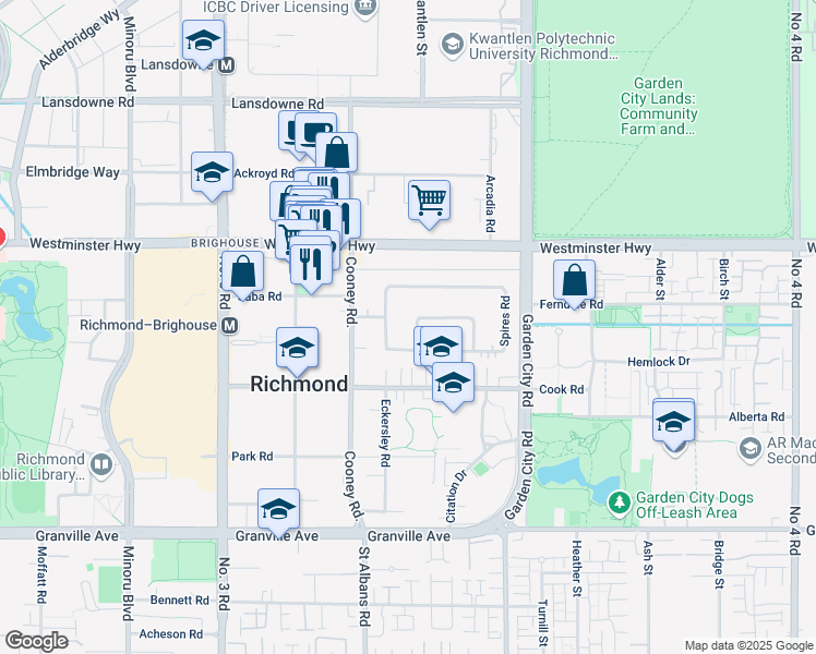 map of restaurants, bars, coffee shops, grocery stores, and more near 8675 Cook Crescent in Richmond