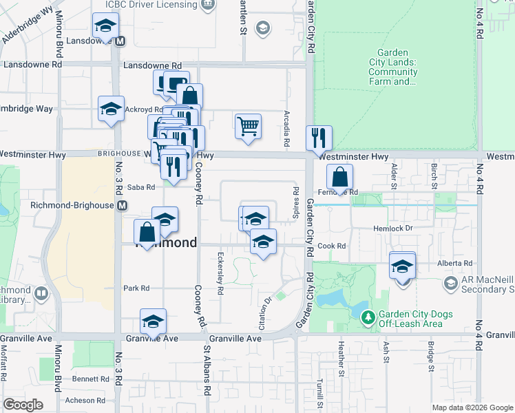 map of restaurants, bars, coffee shops, grocery stores, and more near 8824 Cook Crescent in Richmond