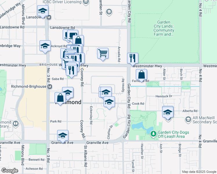 map of restaurants, bars, coffee shops, grocery stores, and more near 8844 Cook Crescent in Richmond
