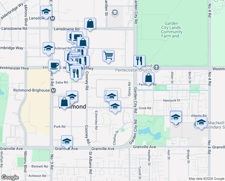 map of restaurants, bars, coffee shops, grocery stores, and more near 8824 Cook Crescent in Richmond