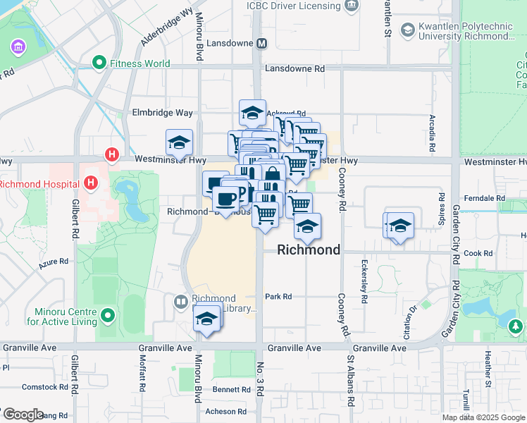 map of restaurants, bars, coffee shops, grocery stores, and more near 6188 Number 3 Road in Richmond