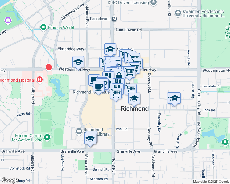 map of restaurants, bars, coffee shops, grocery stores, and more near 6211-6221 Number 3 Road in Richmond