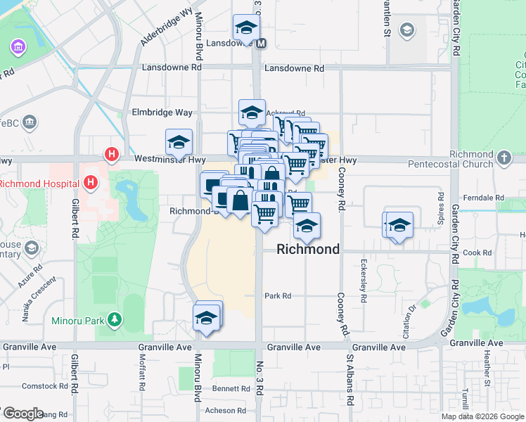 map of restaurants, bars, coffee shops, grocery stores, and more near 6288 Number 3 Road in Richmond