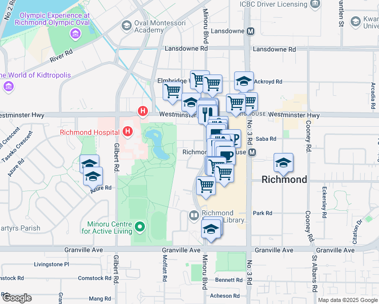 map of restaurants, bars, coffee shops, grocery stores, and more near in Richmond