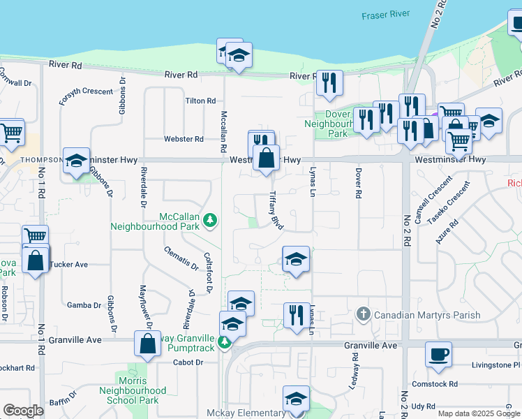 map of restaurants, bars, coffee shops, grocery stores, and more near 6220 Garnet Drive in Richmond