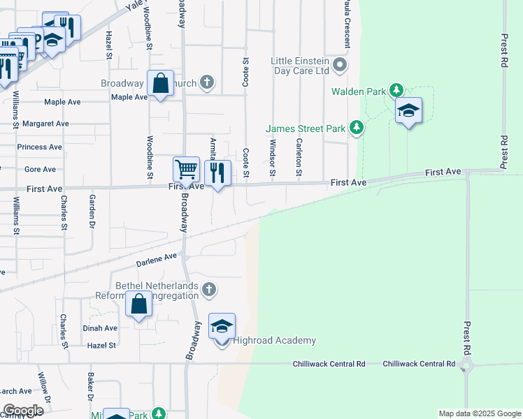 map of restaurants, bars, coffee shops, grocery stores, and more near 46744 Auburn Place in Chilliwack