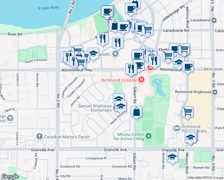 map of restaurants, bars, coffee shops, grocery stores, and more near 6100 Alta Court in Richmond