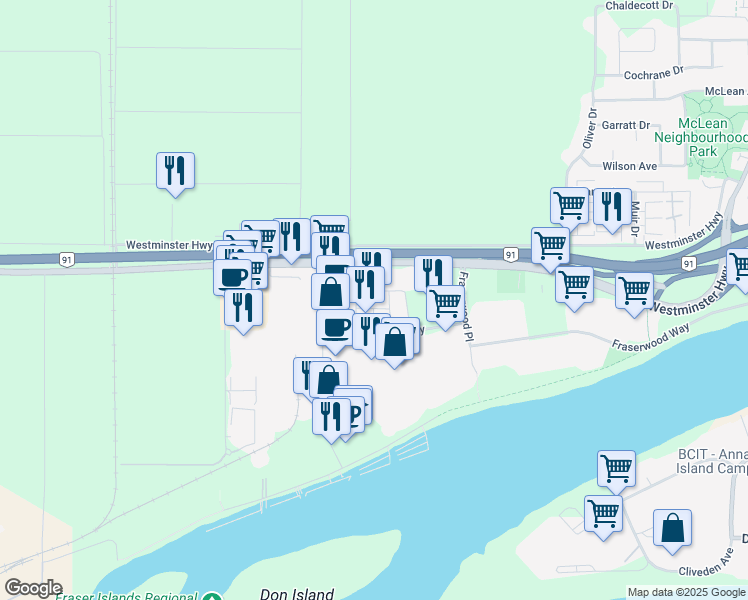 map of restaurants, bars, coffee shops, grocery stores, and more near 21331 Gordon Way in Richmond