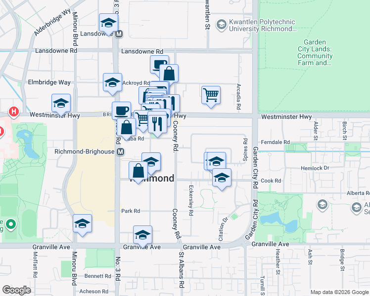 map of restaurants, bars, coffee shops, grocery stores, and more near 8340 Spires Gate in Richmond
