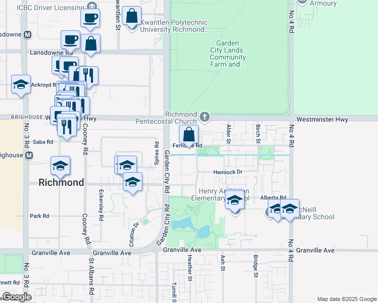 map of restaurants, bars, coffee shops, grocery stores, and more near in Richmond