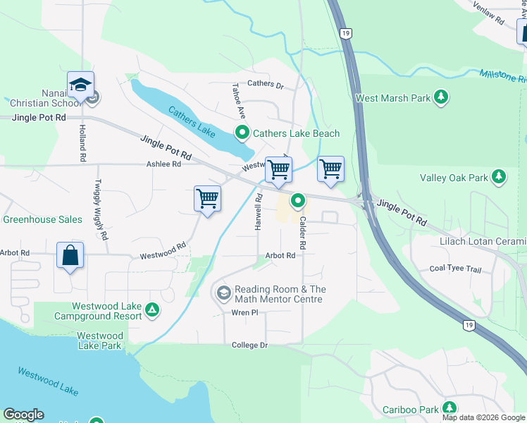 map of restaurants, bars, coffee shops, grocery stores, and more near 274 Harwell Road in Nanaimo