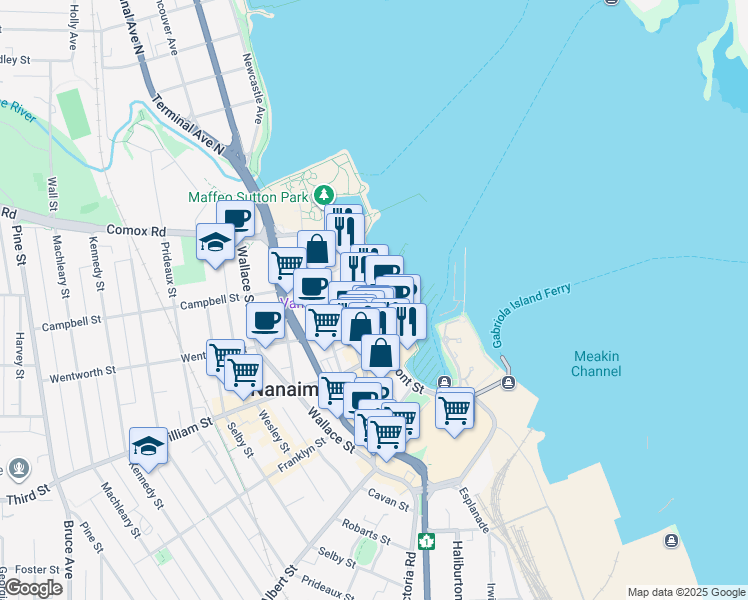 map of restaurants, bars, coffee shops, grocery stores, and more near 54 Anchor Way in Nanaimo