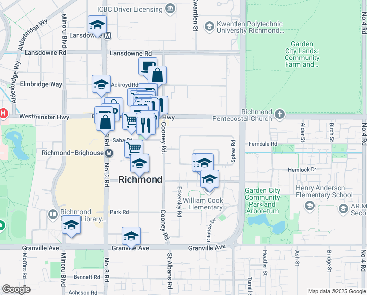 map of restaurants, bars, coffee shops, grocery stores, and more near in Richmond