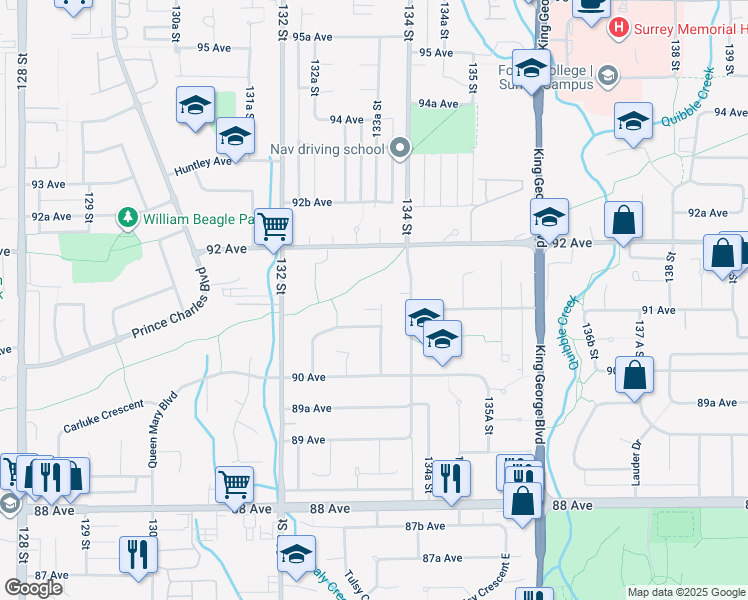 map of restaurants, bars, coffee shops, grocery stores, and more near 9125 Snowdon Place in Surrey