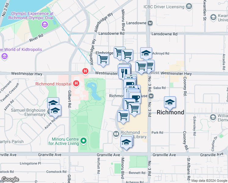 map of restaurants, bars, coffee shops, grocery stores, and more near in Richmond