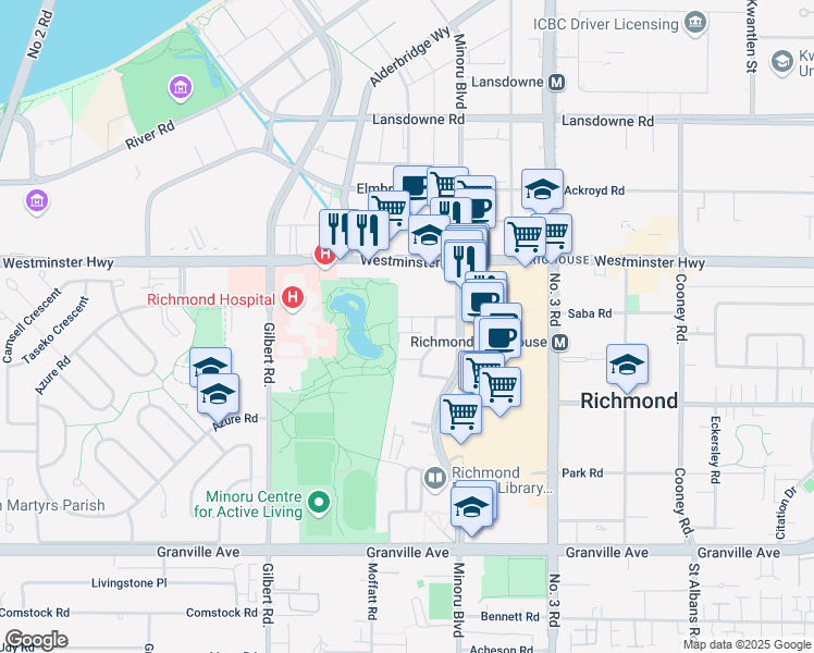 map of restaurants, bars, coffee shops, grocery stores, and more near in Richmond