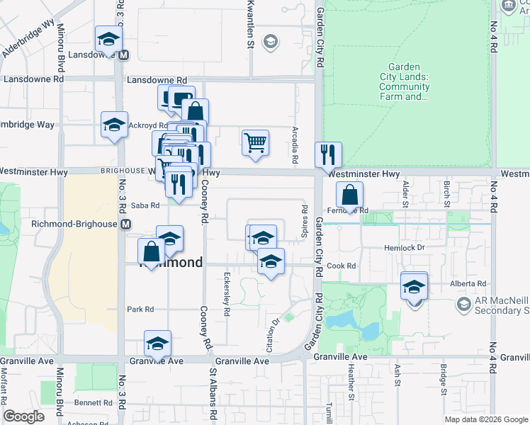 map of restaurants, bars, coffee shops, grocery stores, and more near 8815 Cook Crescent in Richmond