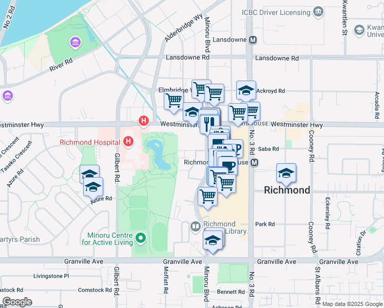 map of restaurants, bars, coffee shops, grocery stores, and more near 7338 Gollner Avenue in Richmond
