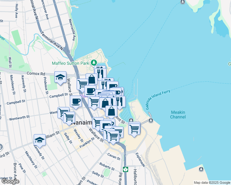 map of restaurants, bars, coffee shops, grocery stores, and more near 54 Anchor Way in Nanaimo