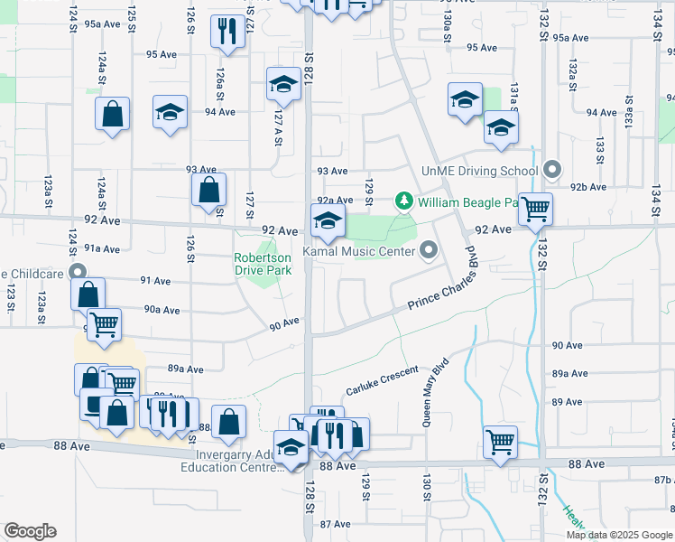 map of restaurants, bars, coffee shops, grocery stores, and more near 9053 Alexandria Crescent in Surrey