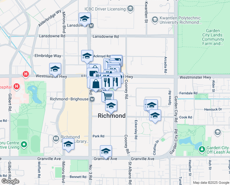 map of restaurants, bars, coffee shops, grocery stores, and more near 8238 Saba Road in Richmond